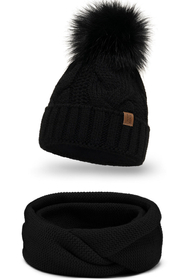 Vivisence Bonnet Femme Et Écharpe Pour L'automne et L'hiver À Pompon Cache-cou Ensemble Classique En Fils Chauds Avec Doublure En Polaire Parfait Pour Les Journées Froides 7014, noir