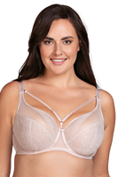 Vivisence Womens Soft Lace Bra With Adjustable Decorative Straps Floral Mesh Finish And Rose Gold Details For Maximum Comfort Support And Seductive Feminine Style, Beige