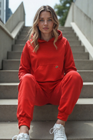 Vivisence Women Hoodie Sweatshirt Cotton Hood Pocket Casual Sportswear, red