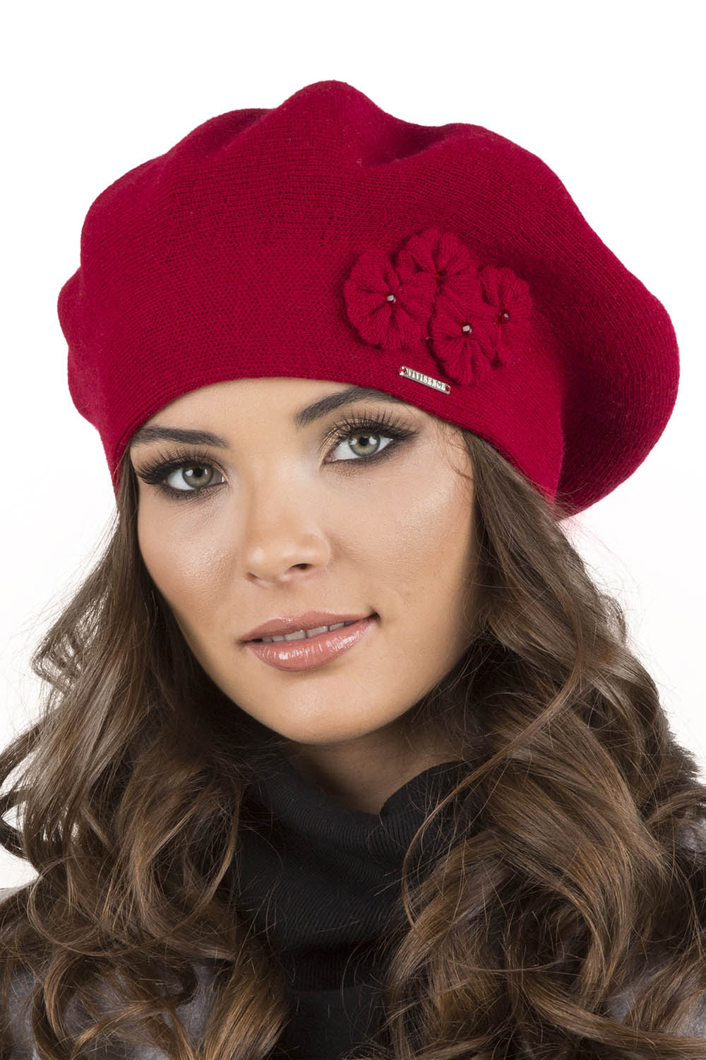 Vivisence Elegant Women's Beret With Flower Warm Autumn Winter Accessory 7006, red