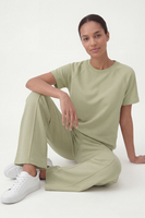 Vivisence Women’s 2 Piece Lounge Set, Short Sleeve T Shirt and Flared Trousers with Pockets, Soft Stretch Co Ord Set, olive