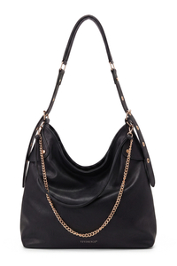Vivisence Women's Faux Leather Hobo Shoulder Bag with Zip, black