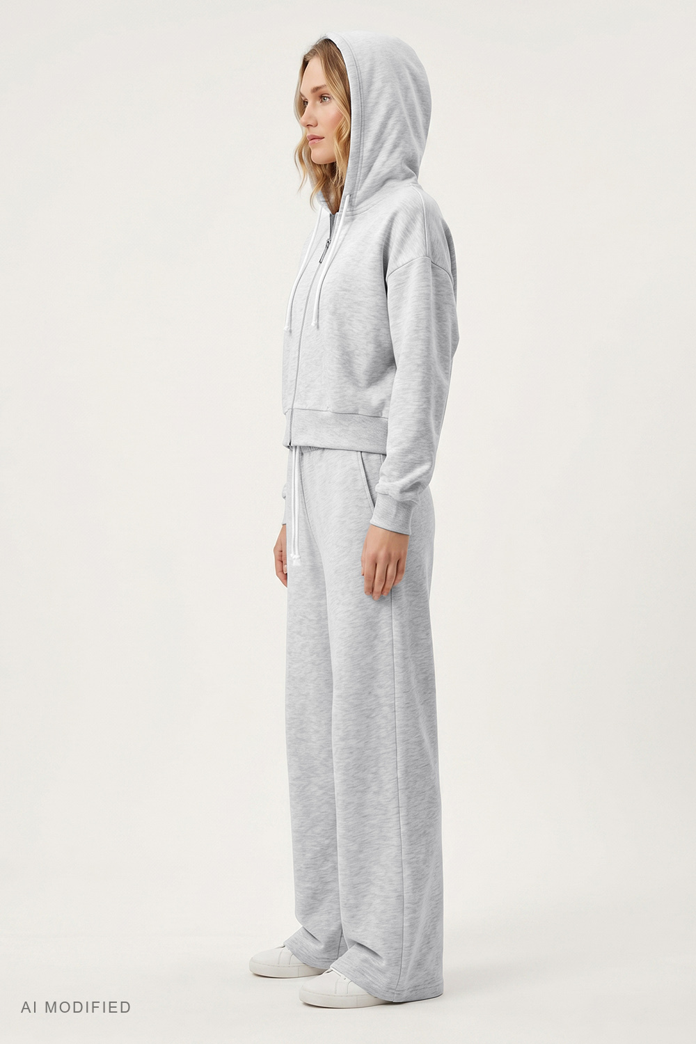 Vivisence Women Tracksuit Set Zip Hoodie And Pants Soft Cotton For Daily Comfort, grey melange