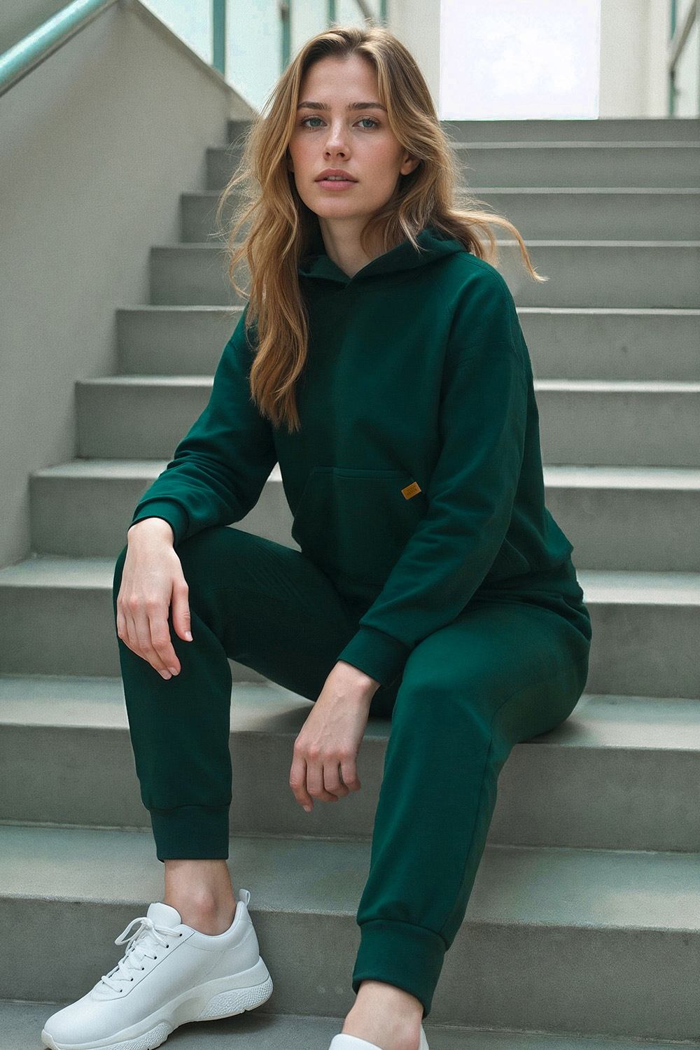 Vivisence Women Hoodie Sweatshirt Cotton Hood Pocket Casual Sportswear, green