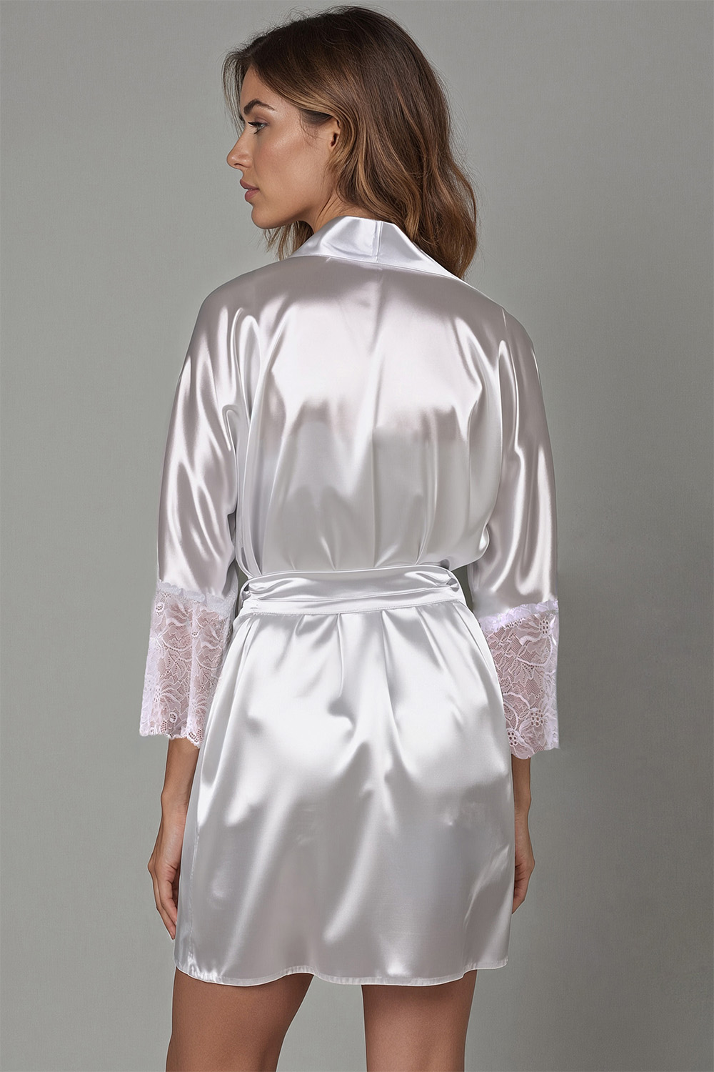 Vivisence Negligee Satin Kimono Sleeves For Feminine Comfort At Night 5031, white