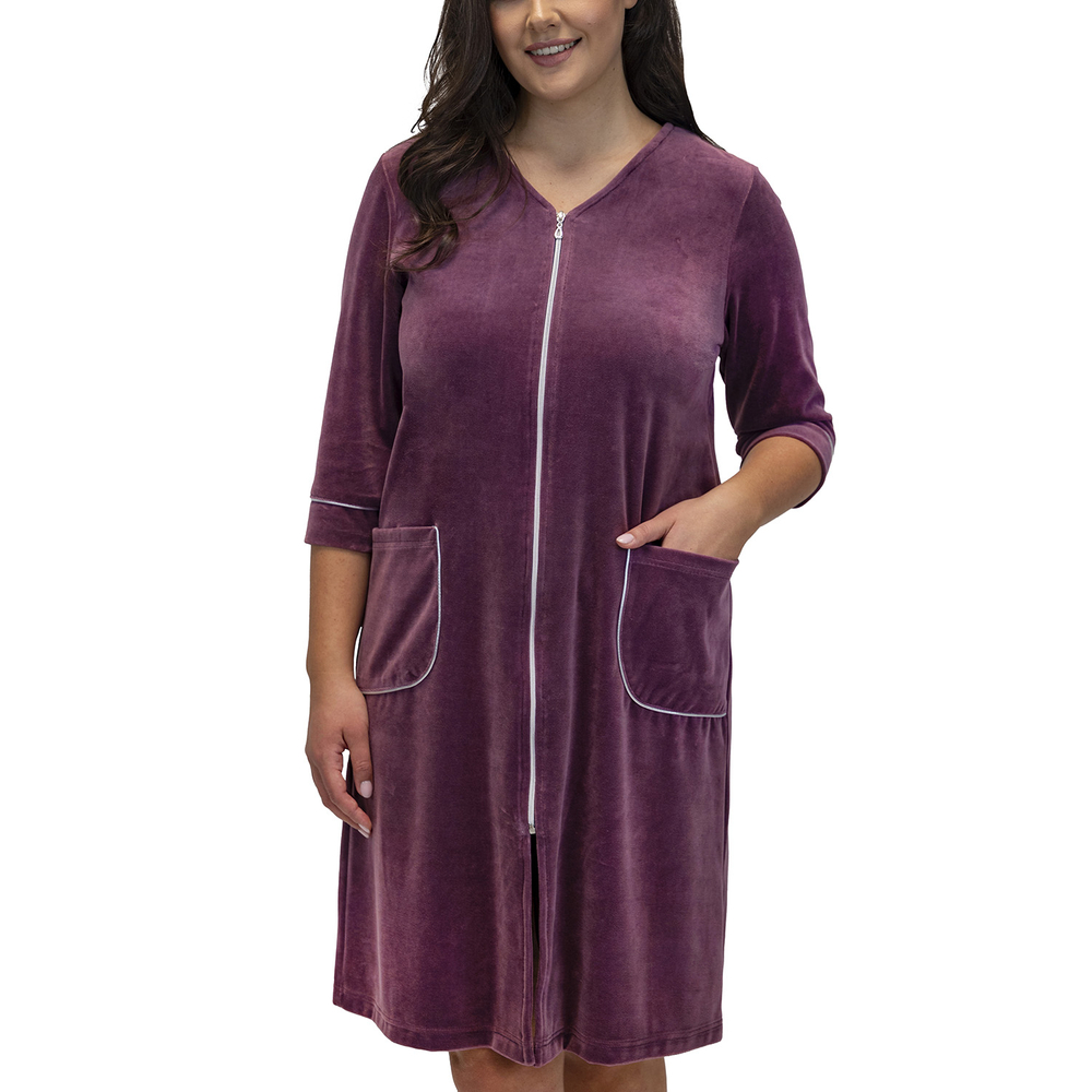 Vivisence Peignoir avec Poches Coton Fermeture Éclair Confortable Pour Porter à la Maison 5027,