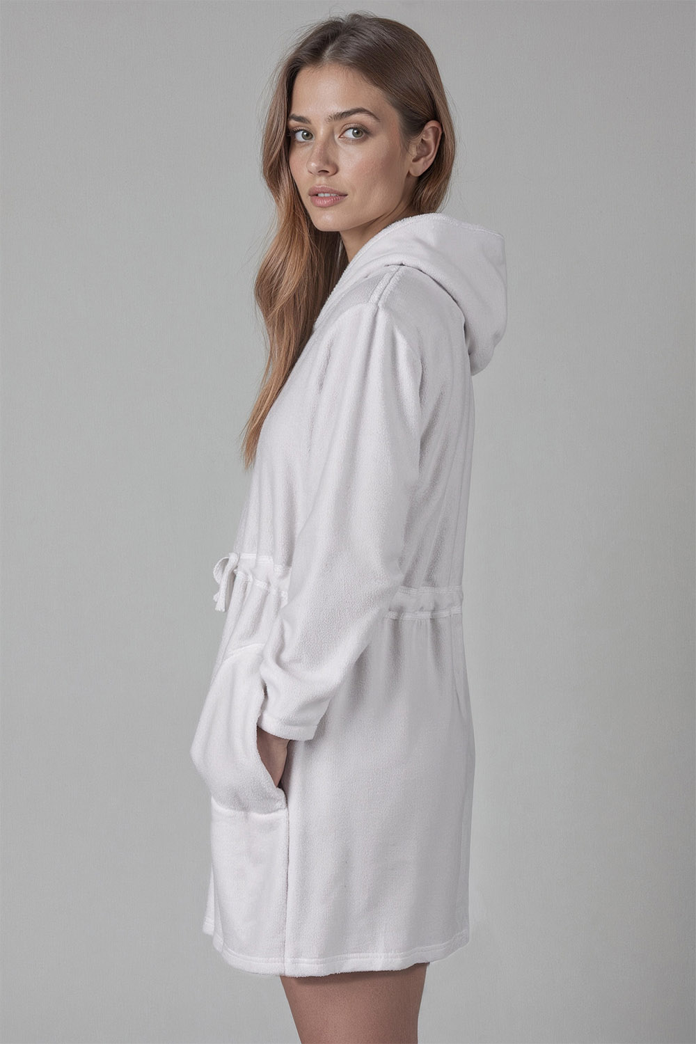 Vivisence Bademantel Baumwoll mit Reißverschluss Weiches Und Warmes Material Perfekt Für Das Abendliche SPA 5012, weiß