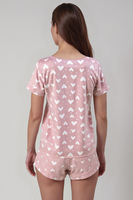 Vivisence Pyjama Femme Jersey Coton Doux Col En V Confort Nuit Manches Courtes, rose clair