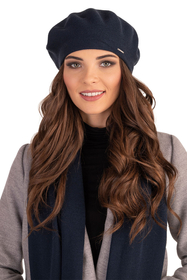 Vivisence Béret Et Écharpe Femme Pour L'automne et L'hiver En Laine Et Acrylique Ensemble Chic Pour L'Hiver Accessoire Mode Durable Pour Cadeau Parfait Confort Et Élégance 7005Kmpl, bleu foncé