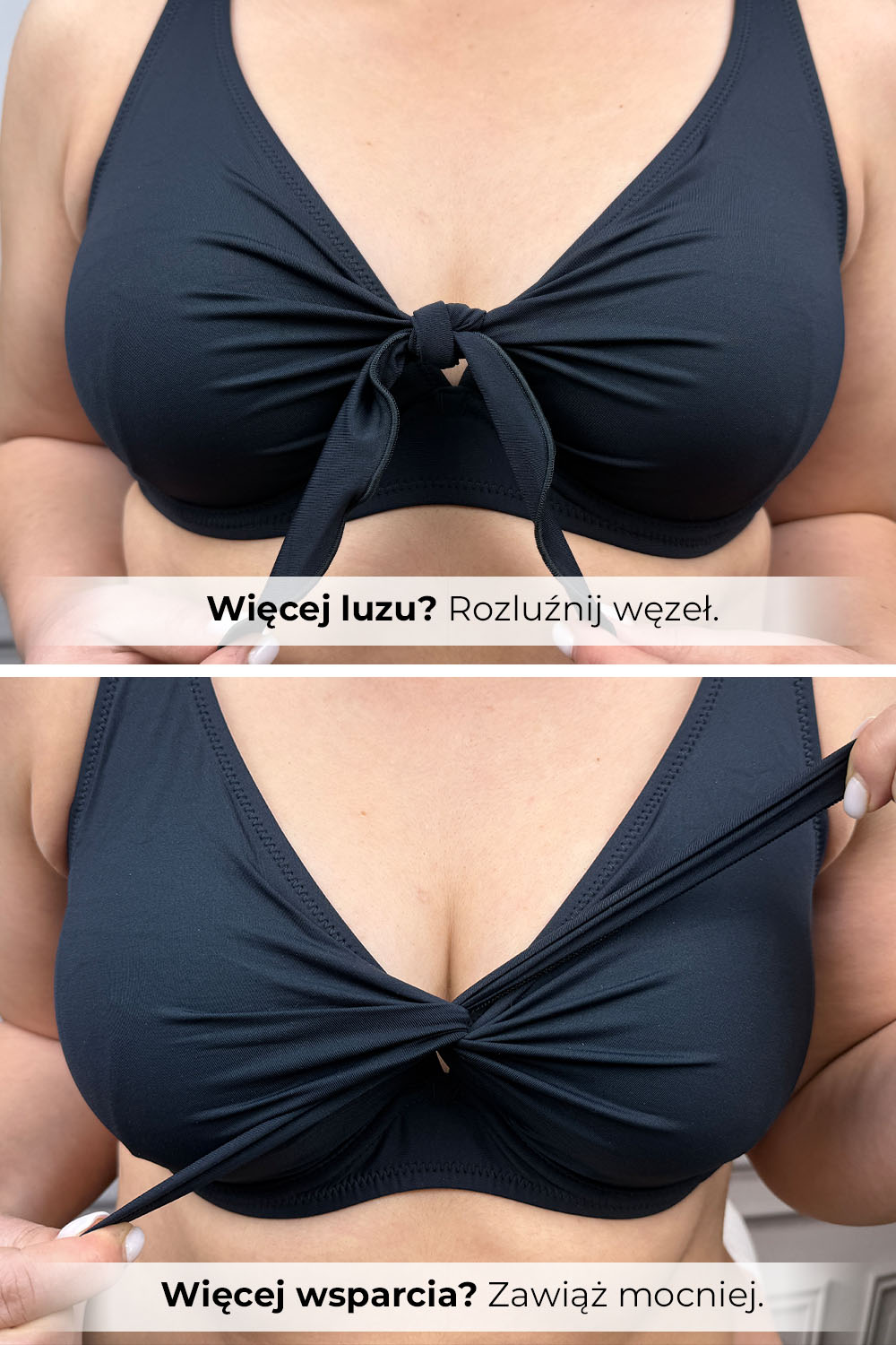 Vivisence Womens Underwire Swim Bra Non Padded with Tie Front Adjustable Straps for Full Bust Support, black shine