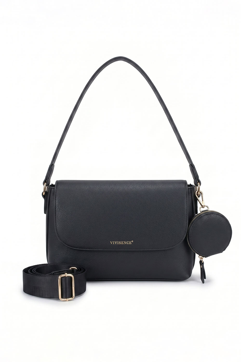 Vivisence Women Shoulder Bag With Pouch Zip Closure Adjustable Strap For Easy Carry, Black