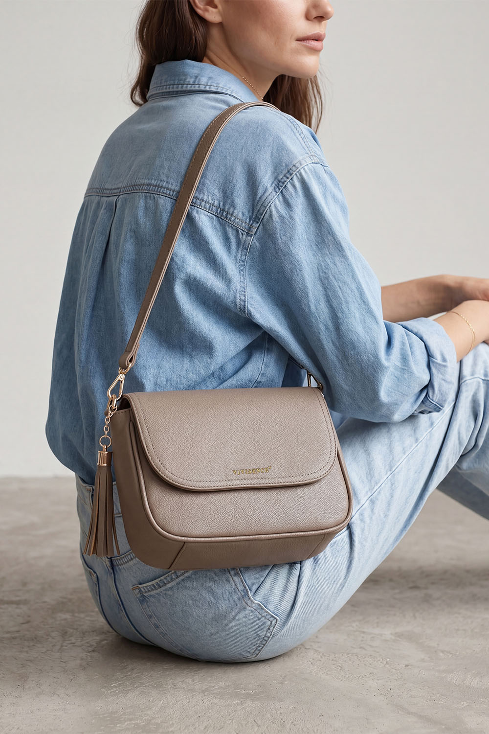 Vivisence Women Shoulder Bag Adjustable Strap Magnetic Snap For Everyday Wear, Beige