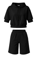 Vivisence Femme Ensemble Short Et Sweat À Capuche Coton Confort À La Maison, noir