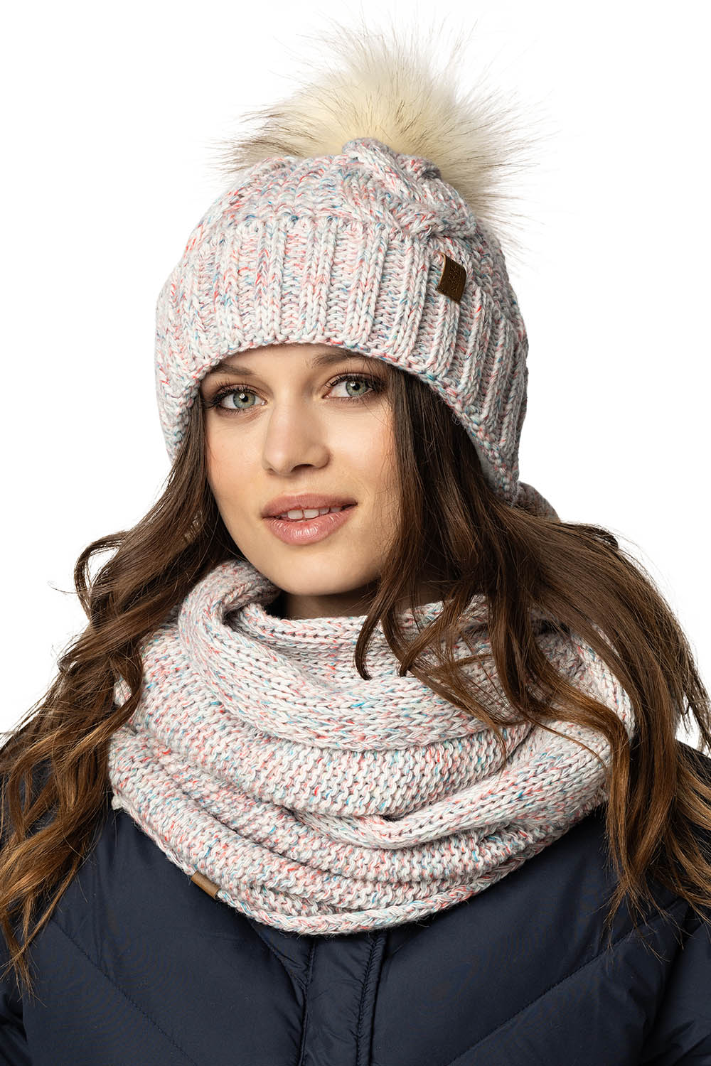 Vivisence Écharpe Tube Tricotée Femme Chaude Et Confortable Pour L’Hiver 7103, blanc mélange