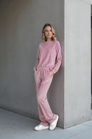 Vivisence Damen Trainingsanzug Set Zweiteiler Aus Velours Mit Sweatshirt Und Hose Lockerer Schnitt Rundhals Seitentaschen Elastischer Bund, Pink
