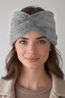 Vivisence Femme Bandeau Maille Duveteuse avec Torsade Confort et Chaleur, gris clair