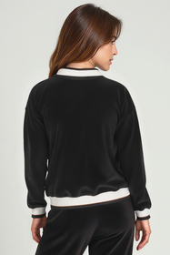 Vivisence Women Sweatshirt Velour Ribbed V Neck Long Sleeve Lounge Casual 9001, Black