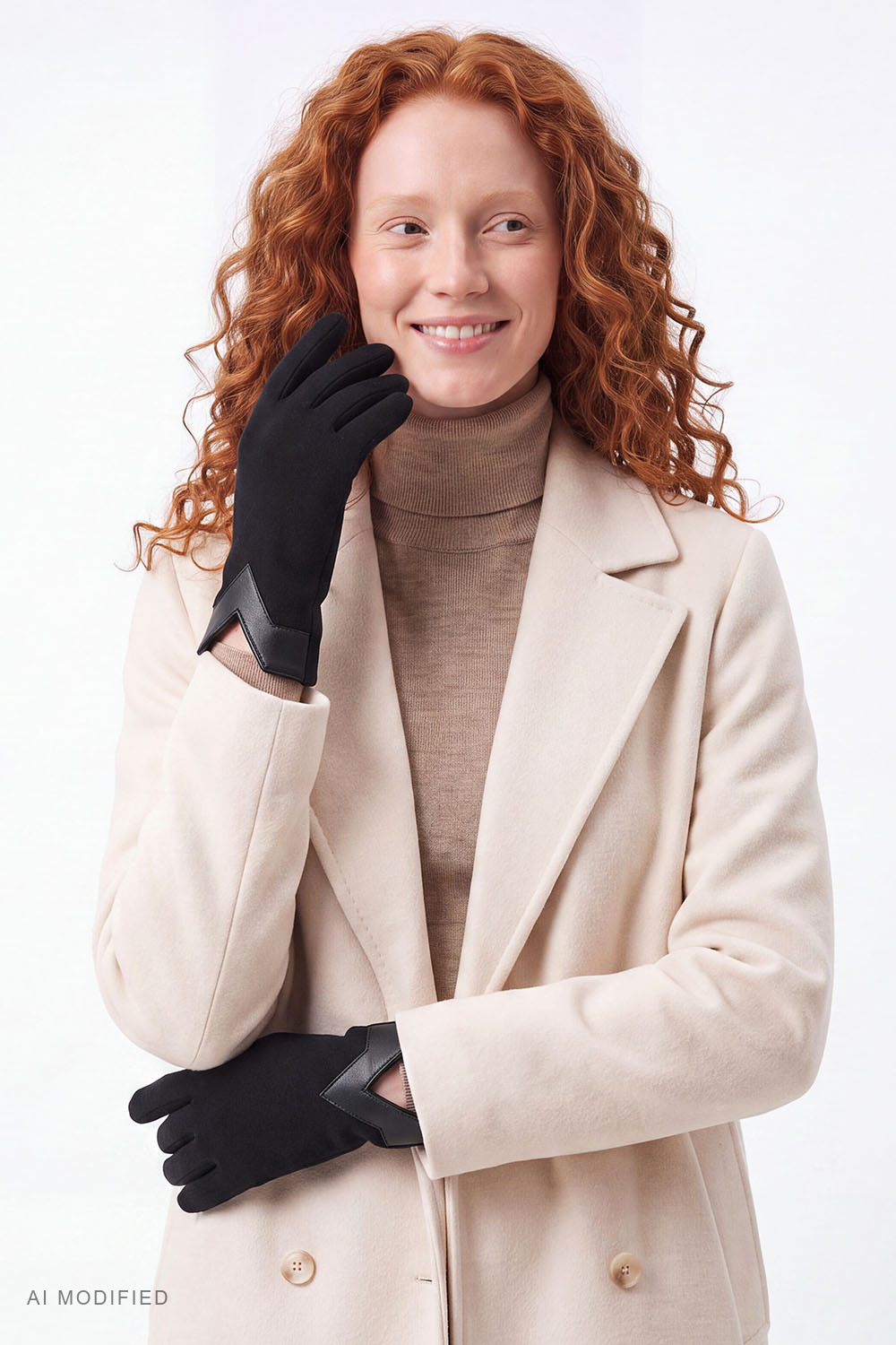 Vivisence gants femme laine tricot finition cuir naturel élégante, noir