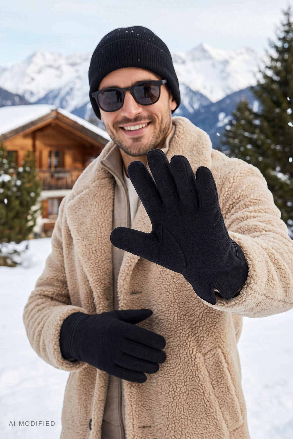 Vivisence gants homme en tricot laine, coupe classique, noir
