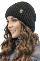 Vivisence Bonnet Pour Femme L'automne et L'hiver Classique En Fil Côtelé Chaud Avec Ourlet Renversé Parfaitement Ajusté À La Tête Sans Doublure Polaire Éco-Cuir Journées Froides 70104, noir