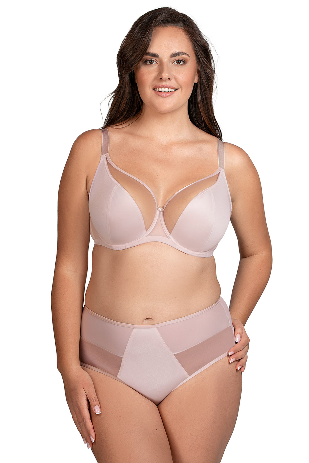 Vivisence Non-Padded Bra Soft Mesh Elegant Bra Upper Cups Smooth Lower Cups Adjustable Straps Supportive Wires for a Feminine Look and Optimal Comfort, Beige