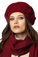 Vivisence Damen Baskenmütze Schal Set Wolle Applikation Lang Warm 7037kmpl, weinrot