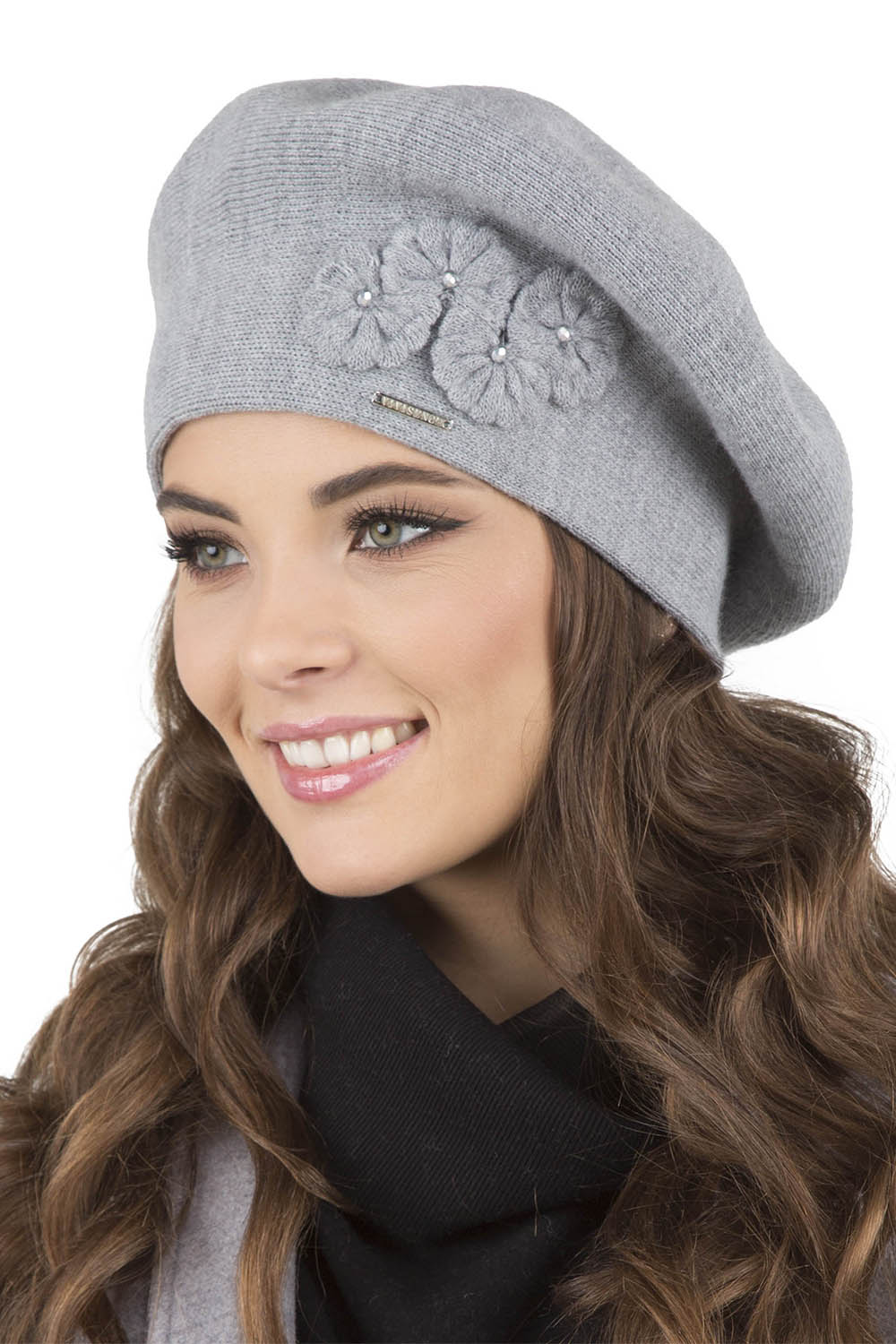 Vivisence Baskenmütze Damen Elegant Blume Warm Herbst Winter Accessoire 7006, hellgrau