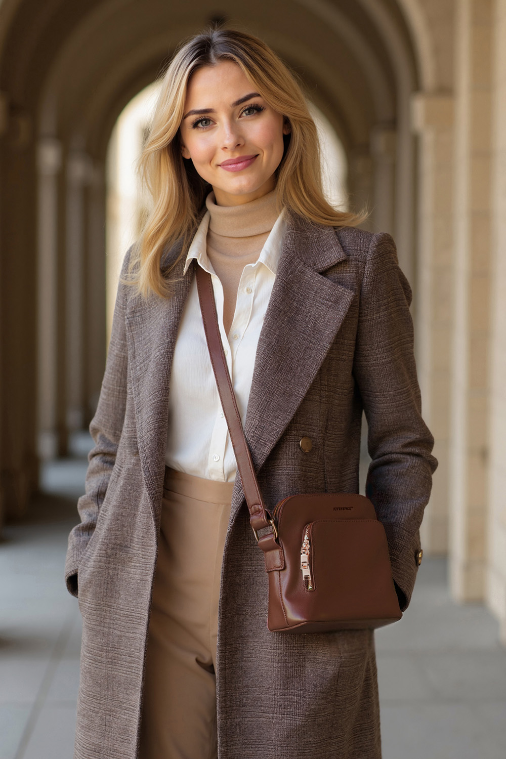 Vivisence Women's Shoulder Bag Zip Closure Comfort Elegance for Everyday, brown