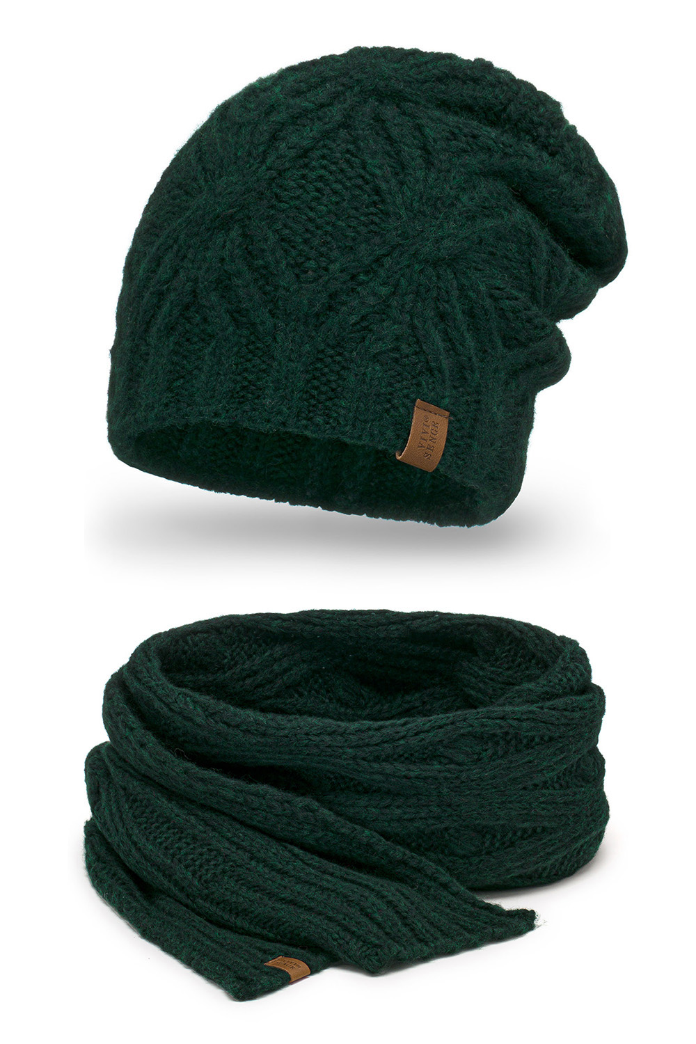Vivisence Women Winter Hat And Scarf Set Lambswool Cotton Soft Knit Cozy Warmth, Green