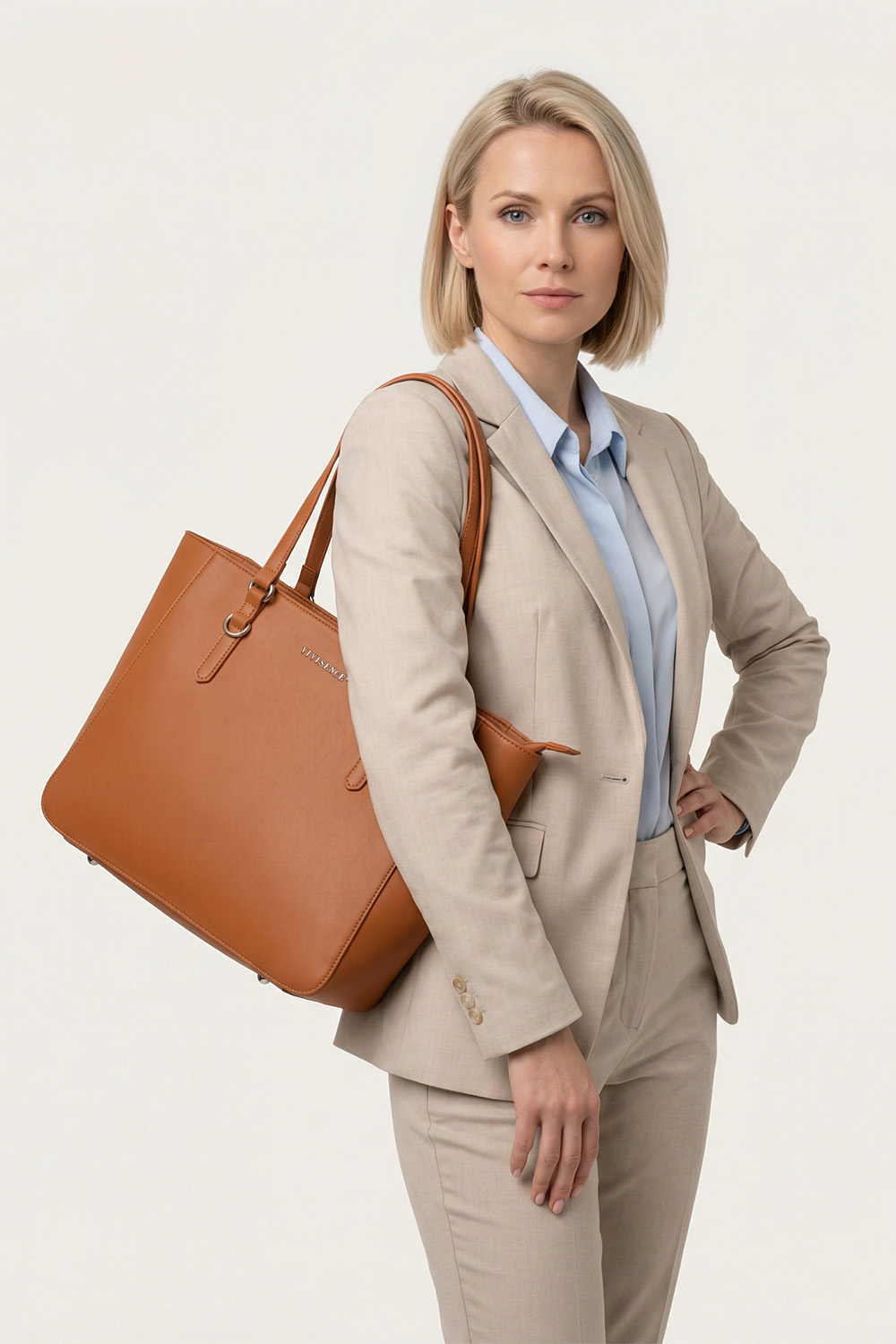 Vivisence Damen Schultertasche mit Reißverschluss für Alltag Pflegeleicht, Braun