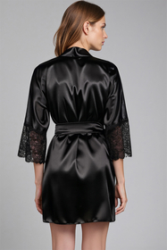 Vivisence Negligee Satin Kimono Sleeves For Feminine Comfort At Night 5031, black