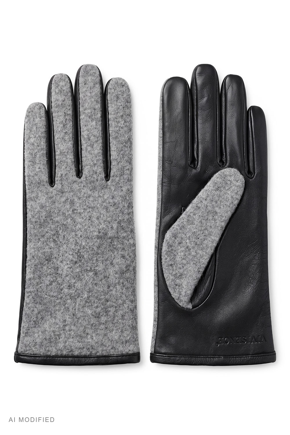 Vivisence Damen Handschuhe Wolle Leder Winter Strick klassisch, Grau