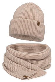 Vivisence Femme Ensemble Bonnet Echarpe Hiver Laine Merinos Douce Chaleur, beige