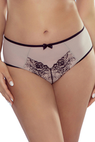 Vivisence Damen Slip Netz Stickerei Schleife Transparent Elegant Schnitt 1072, Beige-Schwarz