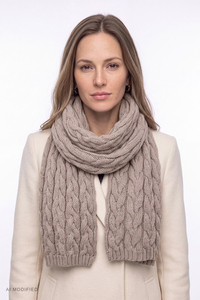 Vivisence Chunky Cable Knit Women's Scarf Merino Wool Blend Winter Accessor, beige