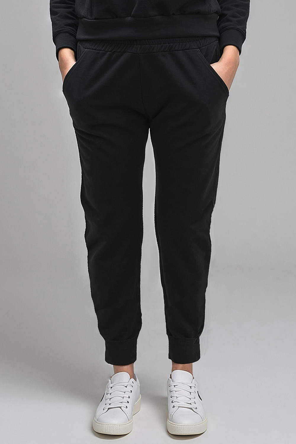 Vivisence Womens Sweatpants Cotton Ribbed Cuffs Loungewear Casual 9103, Black
