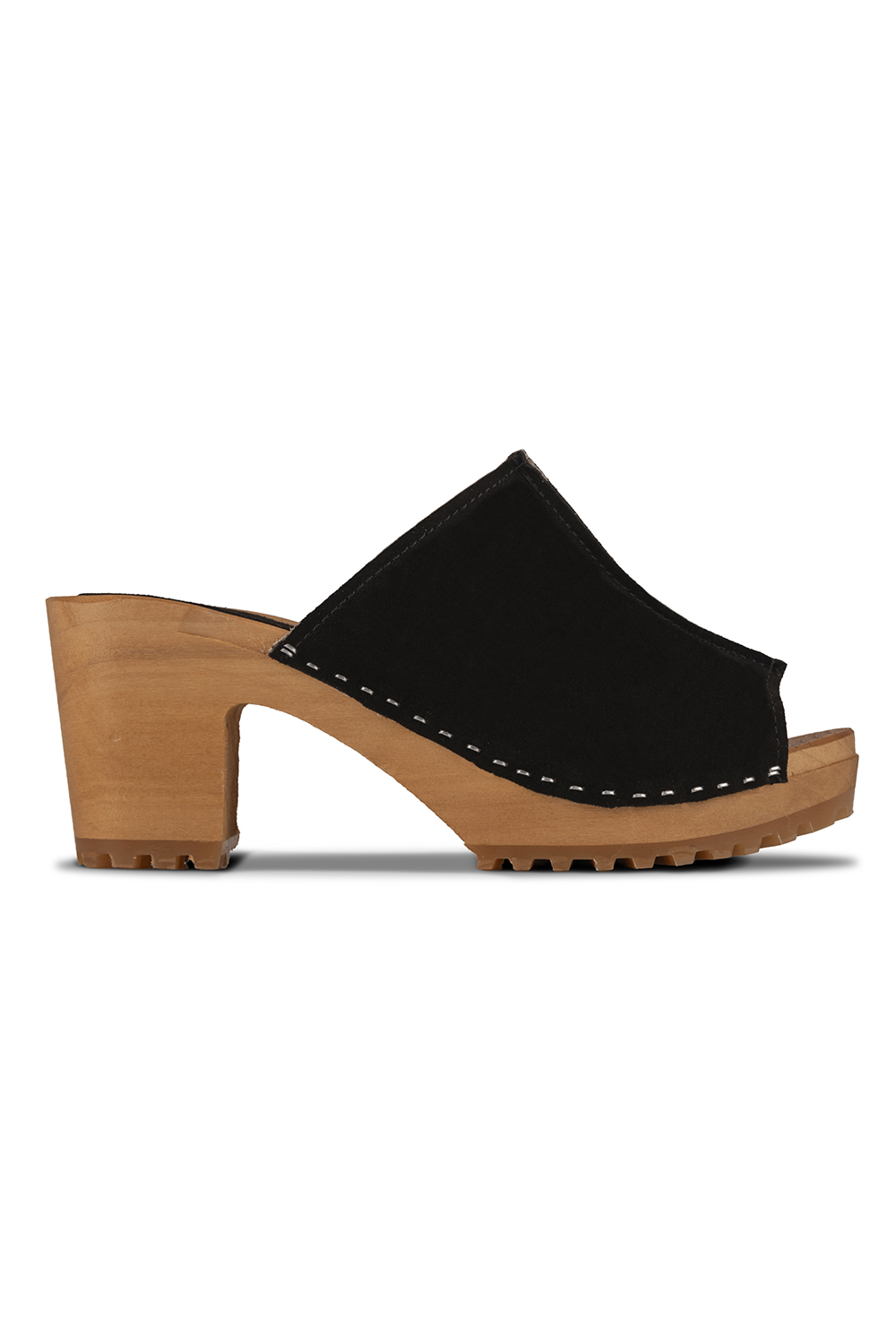 Vivisence Sabots Femme en Daim Naturel, Semelle en Bois, Talon Confort, Chaussures Faciles à Enfiler, noir