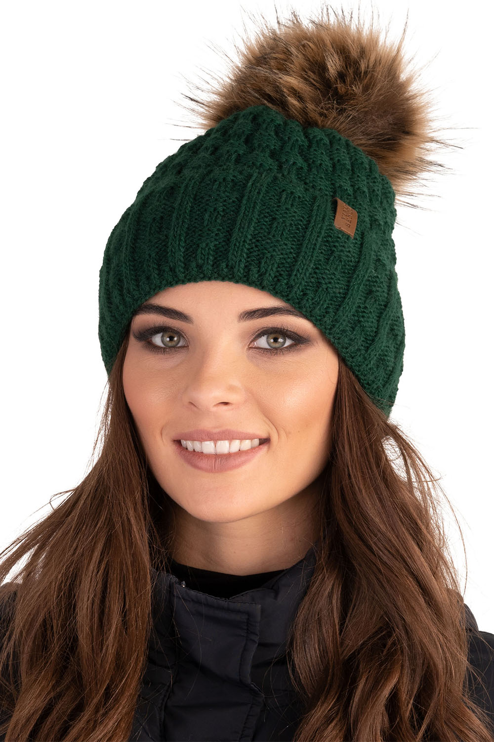 Vivisence Bonnet Femme Avec Pompon Doublé En Polaire Tricoté Pour L’Hiver 7015, vert