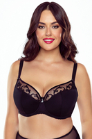 Vivisence Women's Demi Padded Bra Embroidered Mesh Microfibre Underwired Side Boning Adjustable Straps, black