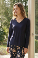 Vivisence Femme Pyjama Manches Longues Modal Coton Confort Respirant Nuit, bleu foncé