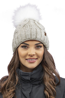 Vivisence Bonnet Femme Et Écharpe Pour L'automne et L'hiver À Pompon Cache-cou Ensemble Classique En Fils Chauds Avec Doublure En Polaire Parfait Pour Les Journées Froides 7014, beige clair