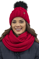 Vivisence Damen Bommelmütze Und Loop-Schal Mit Bommel Ideal Für Wintertage 7014, rot