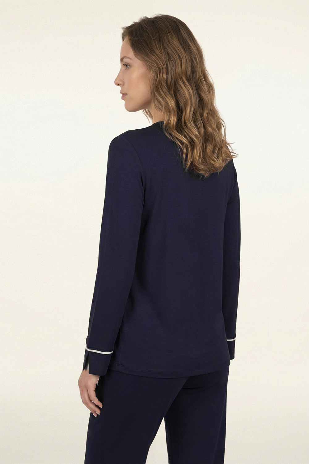 Vivisence Women Pajama Set Modal Knit Button Front Breathable Comfort All Night, dark blue