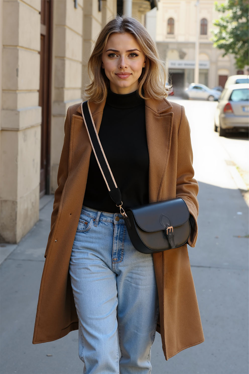 Vivisence Sac Bandoulière Femme Bande Décorative Pour un Usage Quotidien, noir