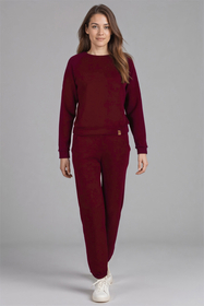 Vivisence Sweatshirt Damen Mit Rundhalsausschnitt Aus Baumwolle Langer Ärmel Bequemer Schnitt 9004, weinrot