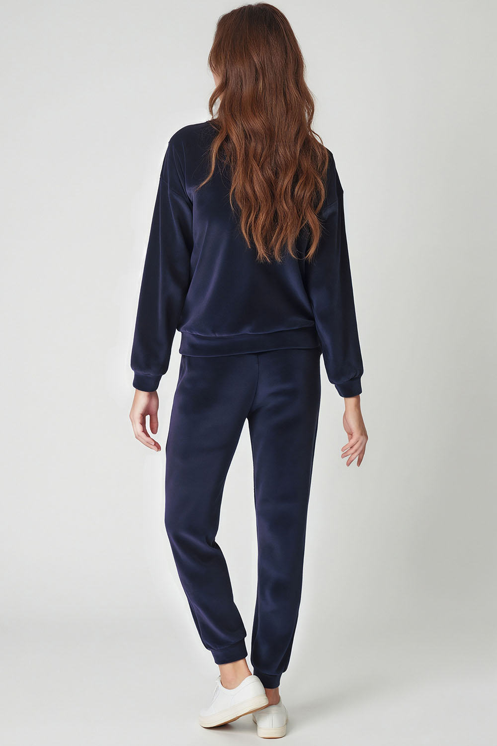 Vivisence Women Tracksuit Cotton Set Ribbed Waistband Casual Loungewear 9202, dark blue