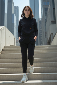 Vivisence Women's Tracksuit Set With Loose Hoodie And Tapered Trousers Stylish Activewear Featuring Elastic Waistband Side Pockets And Ribbed Trims For Daily Comfort, 