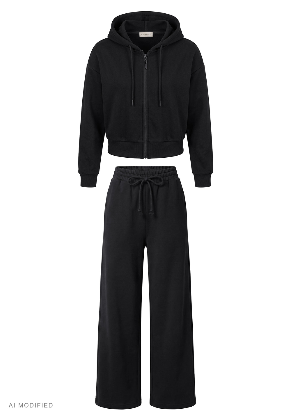 Vivisence Women Tracksuit Set Zip Hoodie And Pants Soft Cotton For Daily Comfort, black