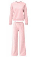 Vivisence Women’s 2 Piece Lounge Set, Crew Neck Sweatshirt and Flared Trousers with Pockets, Soft Stretch Co Ord Set, pink