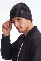 Vivisence Men's Beanie Merino Wool Silk Ribbed Warm Hat, graphite